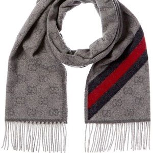 GUCCI gg logo gray wool cashmere  Made In Italy Wool Scarf